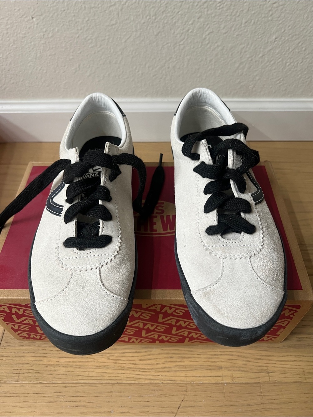 Vans White Suede Low-Top Sneakers with Black Accents